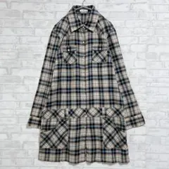 【ベルメゾン】ブルー/ベージュ チェック柄シャツワンピース 薄手 a3254