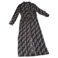 ザラ　ZARA　ウエストリボン花柄シャツワンピース　S　黒白