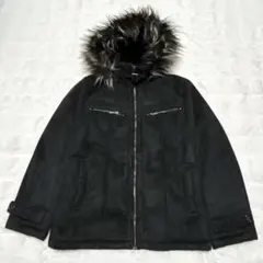 フード付きブルゾン フェイクファー チンストラップ 裏地シープボア 黒 L
