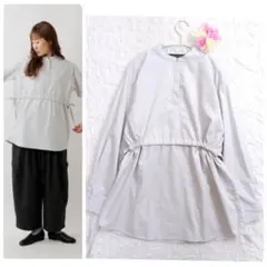 【美品】mizuiro ind　スタンドカラーサイドリボンチュニックシャツ　23