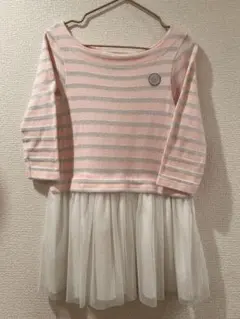 プチバトー　ラメマリニエールチュール付きワンピース　4