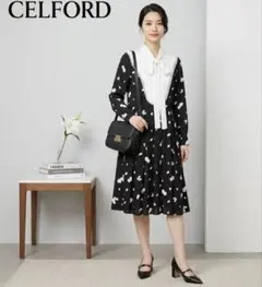 美品 ハナエモリ × セルフォード コラボ バタフライ ボウタイ ワンピ 38