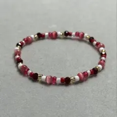 ビーズ　ブレスレット　ハンドメイド　赤　299