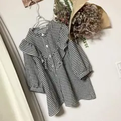 最終価格！白×黒チェック フリルブラウス