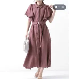 【美品】Ray Cassin フレア 襟付き シャツワンピース ロング ピンク