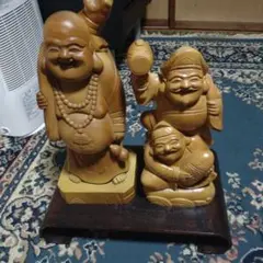 木製仏像風置物 笑顔 約15cm