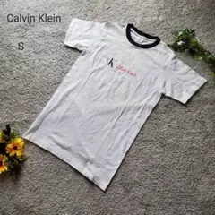 Calvin Klein USA製 Tシャツ S 白黒 リンガー ロゴ 綿100のサムネイル