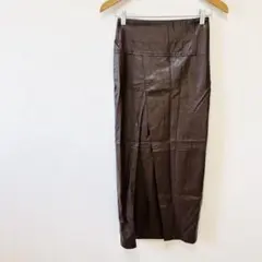 【チルファー】フェイクレザーロングタイトスカート　茶色ブラウン系　ストレッチのサムネイル