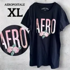 AEROPOSTALE ロゴ 刺繍 Tシャツ XL 黒 バラ 花柄 ビッグサイズのサムネイル
