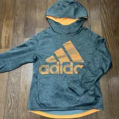 adidas 裏起毛フード付きパーカー グレー/オレンジ　150