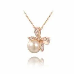 パール リボン ネックレス ローズゴールド 真珠 EARTHER RING