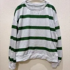 ゆったり オーバーサイズ ボーダー カットソー スウェット 2XL グリーン 白