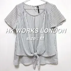 HK WORKS LONDON ストライプブラウス M 白 リボン フレア袖のサムネイル