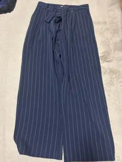 ZARA ネイビー ストライプ ワイドパンツ