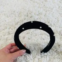 パール装飾 ブラック ヘアバンド