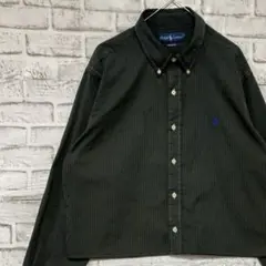 ラルフローレン長袖シャツ！ダークグリーンXLロゴ刺繍 0304