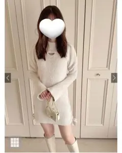 チ*♡様 GRLニットワンピース白 フロントオープン編み上げリボンシャギーニット