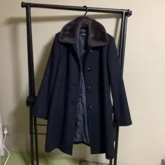 MAYLEAF ネイビー ロングコート ファー襟付き