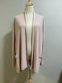 ギャラリービスコンティ リボン ロング カーディガン ショールカラー ピンク