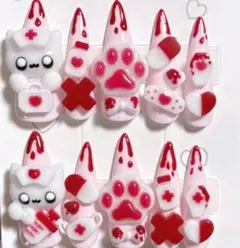 【現品】ネイルチップ 平成女児 地雷 量産 ねこ 血みどろ