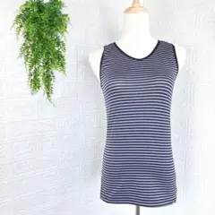 2416【美品】タンクトップ ストレッチ生地 ボーダー インナー パープル L