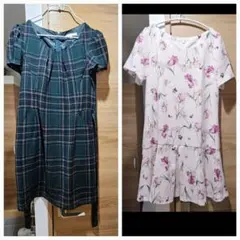 プロポーション ボディドレッシング　半袖　膝丈ワンピース　花柄　チェック