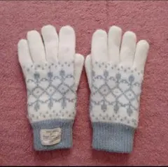 手袋　ホワイト × ブルーグレー 柄　1点　厚手
