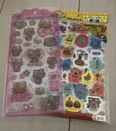 日焼けキティ　ドロップジェリーシール スポンジボブ　ホログラムシール　2点セット