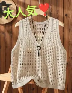 大人気❣️bレディース メッシュ編み Vネック ニットベスト XL