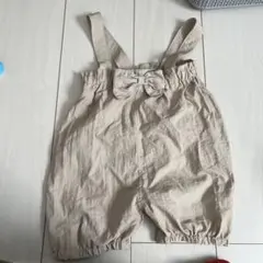 ベージュ リボン付きサロペット 80