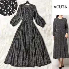 ACUTA アクータ プリーツ ロングワンピース ブラック 総柄 レオパードのサムネイル