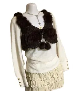 y2k フェアリーグランジ INGNI リアルファー 透かし編み ベスト