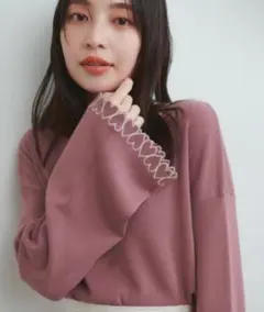 お袖ハートショート丈ニットプルオーバー ピンク