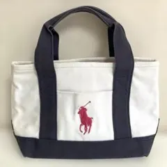 ポロラルフローレン トートバッグ　ミニトートバッグ　ホワイト地ピンクホース刺繍