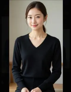 黒　Vネックニットセーター　長袖　ブラック　M L