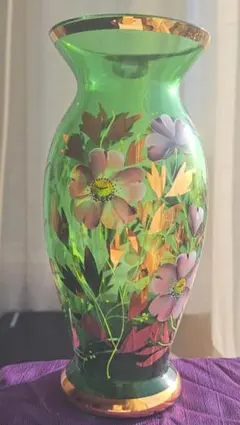 廃盤Amia製 明るいガラス花瓶 カフェ風景と花彩るボヘミアン ギフトに