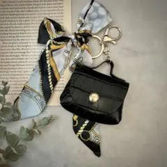 バッグ 型 ミニ ポーチ キーホルダー スカーフ 付き 合皮