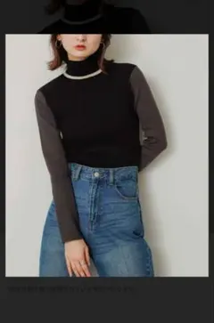 【値下げ】センスオブプレイス　バイカラーリブ編みタートルネックニット