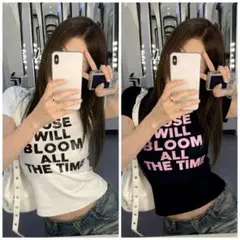 shien ラウンドネックTシャツ レタープリント アメリカンホットガール風