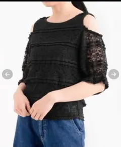 肩開きフリルレースプルオーバー　オフショル　春　夏　秋