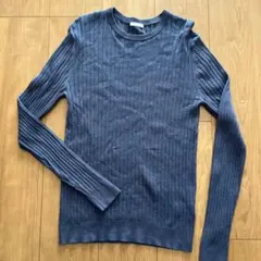 ダークブルー リブ編み 長袖Tシャツ/ ニットセーター M