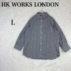 【HKWORKS LONDON】 長袖シャツ チェック柄 L 白・黒 コットン混