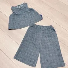 グレー系チェック トップスとパンツセット 95cm