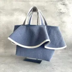 フレアフリル付き丸底マルシェバッグ（L）2way ターコイズ ヌビバッグ