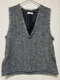 Discoat　ディスコート 深Vネック ツイードベスト フリンジ