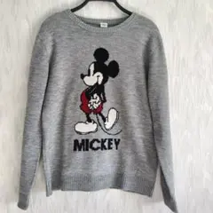 Disney ミッキーマウス ニットセーター グレー メンズXLサイズ