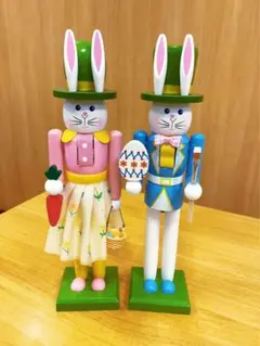 ウサギの木製置物セット 約30cm