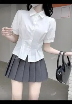 半袖プリーツシャツ ホワイト
