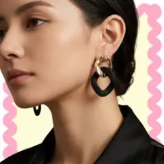 韓国ピアス ゴールド金ベージュ チェーン　高級感 大人 可愛い マット黒