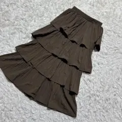 【c7513】FUN ファン　ロングスカート　ブラウン　フリルのサムネイル